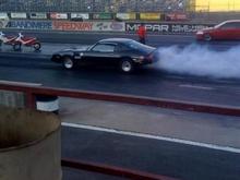 Burn out, I know not to burn street tires, but I had to. First time on a drag strip. I just had to.