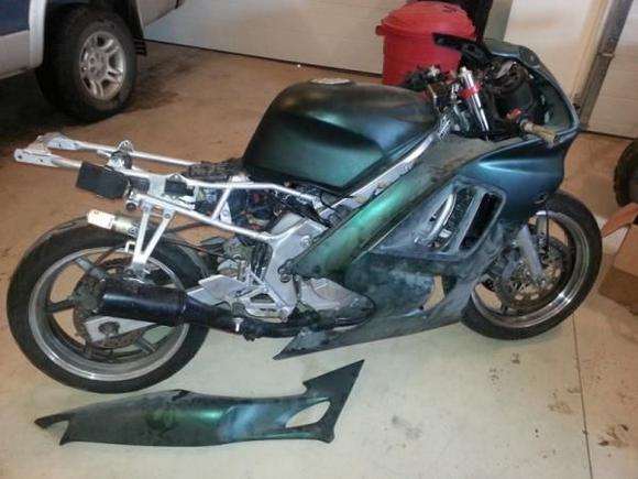 Right Side View with plastics sitting on bike.