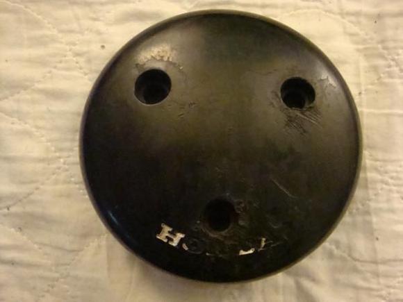 BEFORE... Originally painted Black semi-gloss and filled HONDA  with white paint using tooth pick.