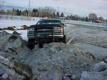 seeing how far i could make it across the snow piles in 2x4..