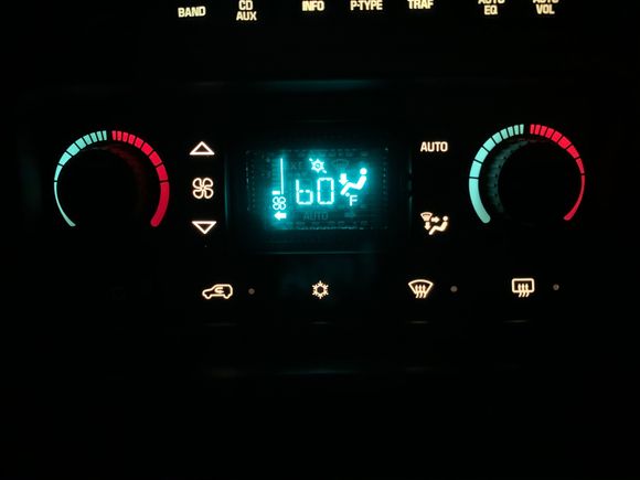'Off' button on far-left is black due to burned out bulb.