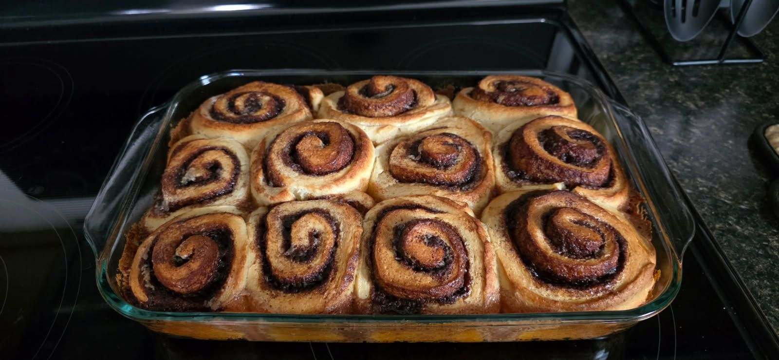 Dawn's homemade Cinnamon Rolls, the best I've ever had, just came out of the oven!  They will be covered with real Cream Cheese Icing.  I can't wait!  😃