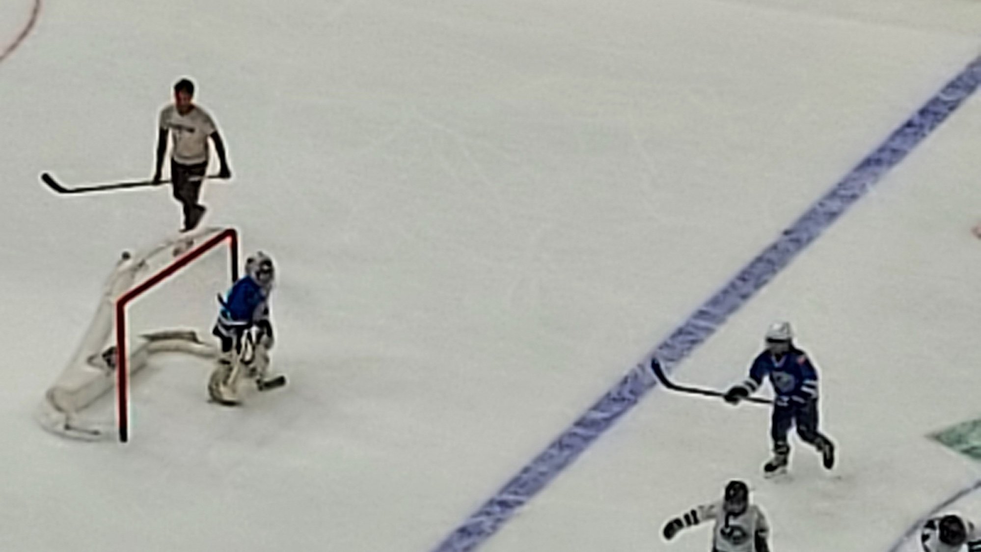Keegan in goal.  They only got to play for about 7-minutes, but it was really something to see him out there!