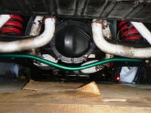 Partial picture of the air bags when we were in the midst of adjusting the exhaust system for proper fit as can be seen.  Note the heat shields affixed to the pipes on each side!