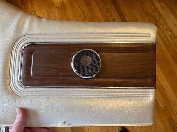 These are the chrome trimmed speaker grilles that I will mount into the interior panel.  I'm waiting to cut the panel until I reassemble the interior, this will give me the opportunity to "tweak" the placement to fit evenly around the speaker.