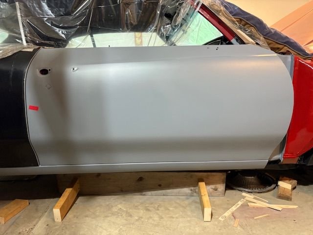 I fiddled with the door for perhaps two hours, trying to get it perfect.  Overall, the present fit is way better than what the door was before I pulled it off the car.  It is not perfect in all respects.  But I don’t think it was perfect when kicked out of the factory.  Panel gap turned out better than anticipated.  Remember the door edge had a cheesy SS strip of metal, that could be used as a panel gap adjuster, so to speak.  That ain’t going back on this car.  No way, no how.