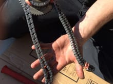 To help keep the chains at proper timing with the sprockets while working, we used rubber bands to hold everything right while we installed the new kit