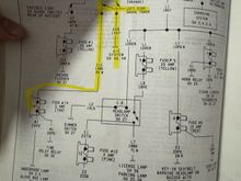 Highlighted fuse has no power to it. Traced that wire by fusible links and the black/red has power. 
