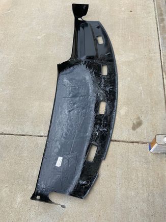 So this is something new, and frankly an experiment. For the pad I will use LMC’s pad.  It’s night and day better than these dash skins.   I want to reinforce my dash frame though either with fiber glass or Carbon Fiber cloth and resin at the stress points.  For those who have tackles this project these dash’s are prone to cracking near the OD and radio mount.   As a test I am
reinforcing this skin with fiber glass.  All bought at Home Depot for 20.00 bucks.  I used it to patch the dash too.  