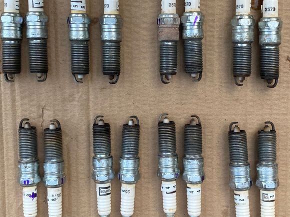 same photo as previous top row order 7,5,3 and1 ( second- first, ..... second-first )
lower row order 8,6,4 and 2 ( second-first, ...., second first ) spark plug
