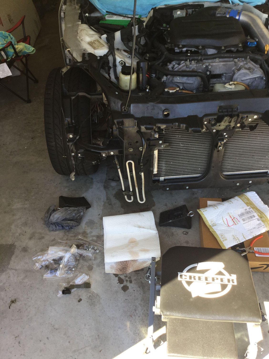 Power steering cooler alternative locations around FMIC. G35Driver