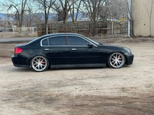 2003. On a set Raceland Ultimos coil overs. 
Front has ISR upper control arms 20x9 tires 215-35 offset 35 with 15mm spacer
Rear complete truhart arms 20x10.5 tires 255-30 offset 38 with 18mm spacer