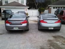 My girls 08 G35 sedan on the left, and my 06 g35 coupe on the right.