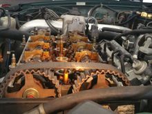 Cam Pulleys with arrows pointing up, signifying that cylinder 1 is at top dead center.