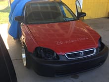 Went and got a hood off the same red ek hatch I got the fender from