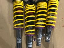 Ok another of the very few aftermarket items going in the car, is a brand new set of KW V2 coilovers. Why? I wanted a slight drop.... and I have KW in four other of my vehicles and have nothing but great things to say about the product, so not only will I be able to get the car to sit the way I want... I know for sure it'll ride better than stock suspension.