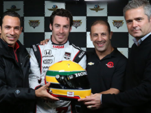 Photo from auction. Senna tribute helmet that Pagenaud wore @ Indy 500......Helio, Simon,TK, and Gil