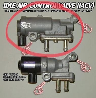 The top one is the IACV i need. The bottom one is what I have (which one of the bolt holes don�t line up on my B16 intake manifold)