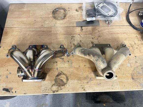 I was tired of the room I had in the engine bay but wanted to stick with Goautoworks so I got the same manifold but the wastegate on the side