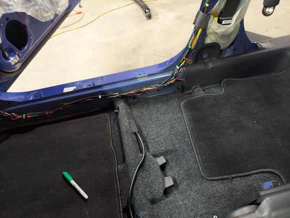 I ran a custom harness from the left side of the IP down towards the back, under the 2nd row seats, and then back forward on the passenger side of the car so I could get the right side.