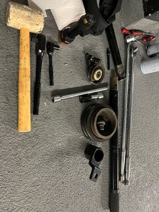 Needed 2 breaker bars and the crank pulley tool to loosen the crank pulley bolt