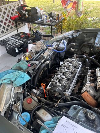 Installed new head gasket and aftermarket head Valve lash set int .020 exhaust .025 timming mark set middle mark 