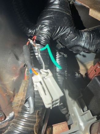 Wires connecting to the actual connector are black with white trace and orange