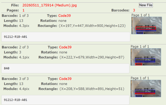 Bar code = part number