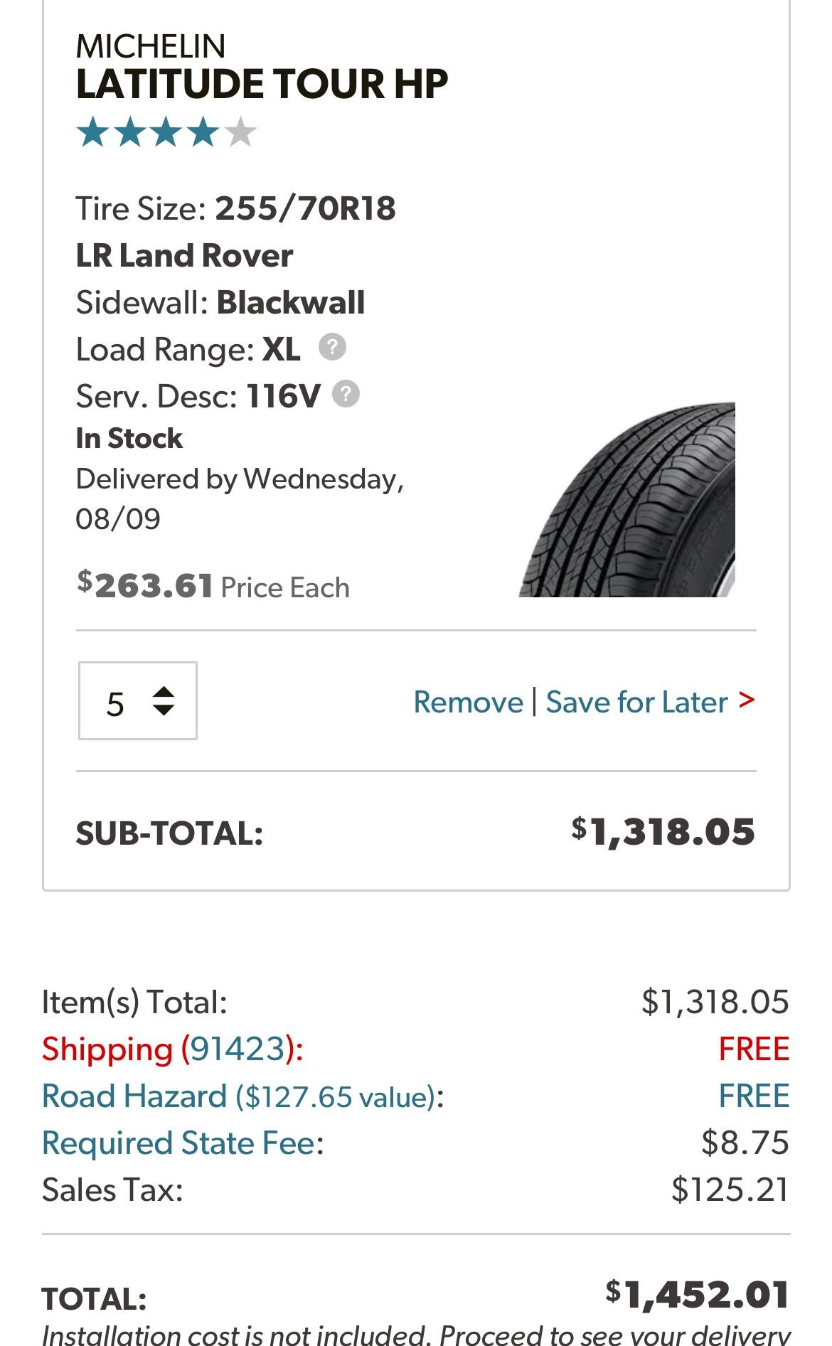 Wheels and Tires/Axles - FS: 255/70/18 Michelin Latitude Tour HP tires New Take-off Defender Set of 5 - New - 0  All Models - Los Angeles, CA 91423, United States