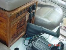 My original Cutty Sark Wooden Case Console with winow seats mounted on the front. It is fitted over the parking brake.