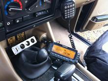 Kenwood D700A Dual Band VHF/UHF radio remote head.  The body of the radio and the gps for the APRS functions are mounted under the passenger seat.