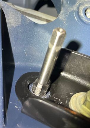 Recut the thread for the M10 bolt cross threaded at an earlier time. Engine cross member. Recut an M10 bolt I had from the AC armor to match. All good again. 
