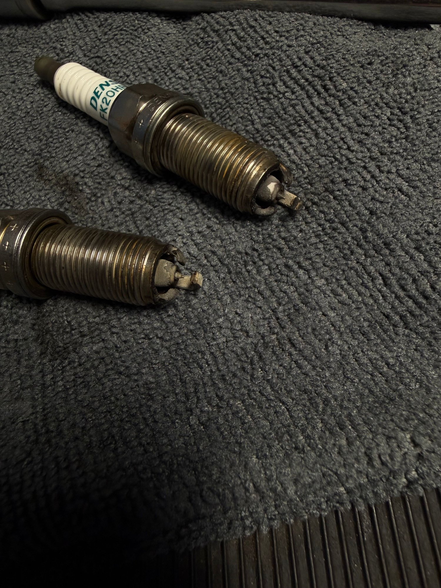 Spark plugs worn contributing to turbulent air flow and combustion. 