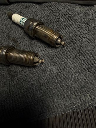 Spark plugs worn contributing to turbulent air flow and combustion. 