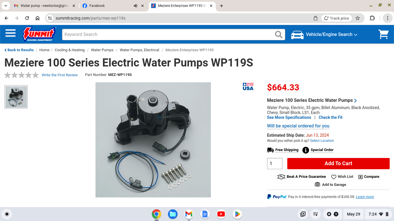 Engine - Complete - LS Meziere Electric Waterpump WP119 $450 - Used - 0  All Models - Burrton, KS 67020, United States
