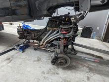 Body clear of engine. AC compressor hanging with caliper hook. Didn't want to disconnect AC lines. 