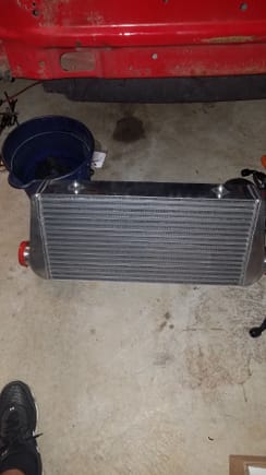 getting ready to mount the intercooler. its a but thinker than the emusa i had before. trying see where it will fit better