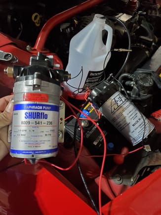 I tested both to make sure they work and pull fluid and spray it. both worked good. the shurflow can be a stand by incsse the Aem fails and i need a temp backnup. 