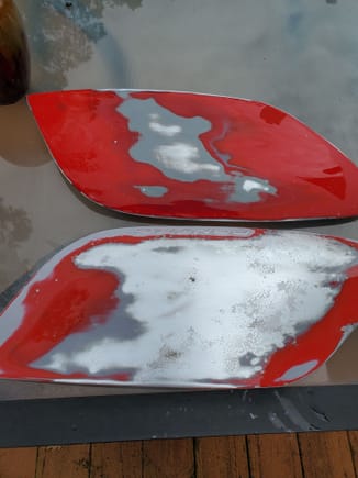 sanding down to bare metal. this one had some significant blemishes in the metal for some reason. this one also had no clear on it, which im assuming might have been touched up before i owned it. 