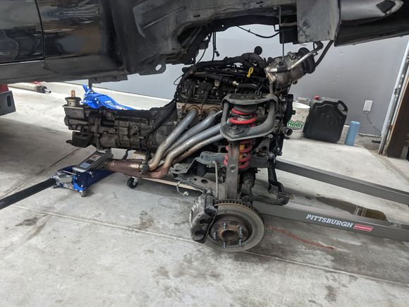 Body clear of engine. AC compressor hanging with caliper hook. Didn't want to disconnect AC lines. 
