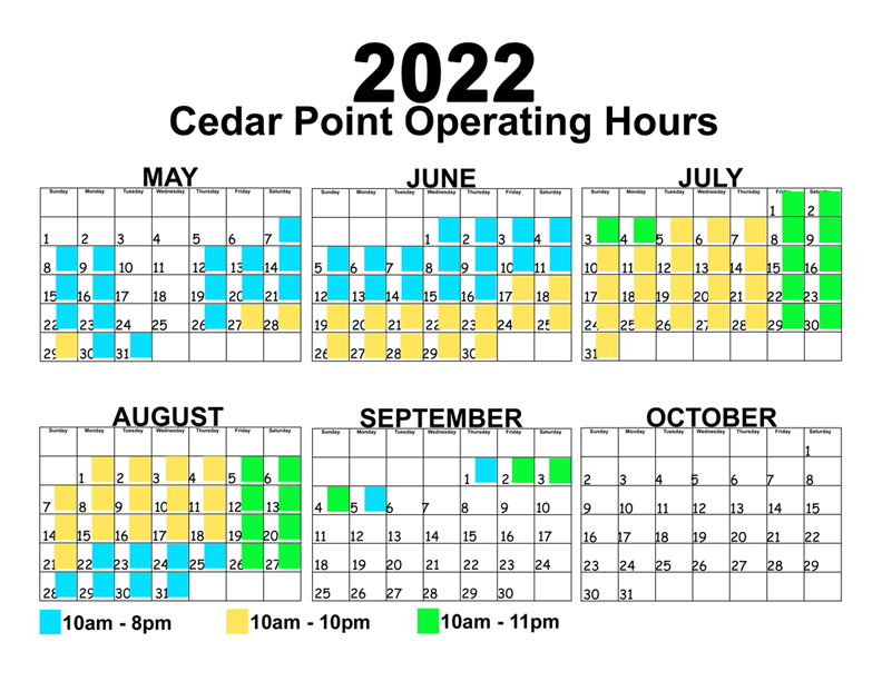 Cedar Point Crowd Calendar 2022 Cedar Point 2022 Operating Calendar Posted Through Labor Day