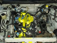 Sorry for out of focus, but here is the motor installed with all three engine mounts. Question here is: Will I be able to mount the tranny with the motor installed with all three of its mounts?