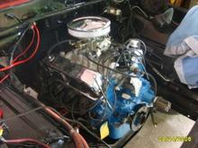 The 302 Mustang GT motor that we put in. Holly 500cfm dbl barrell carb, roller cam, flex fan, Hooker headers, Edelbrock air filter, and bored 30 over.