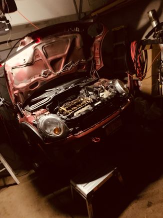 Picture of the car mid-timing chain replacement