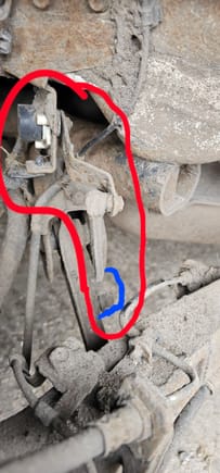 What is marked with red is the whole assembly, the blue bit is where it snapped from.