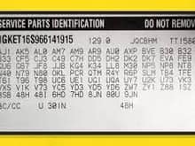 RPO Codes for factory options.