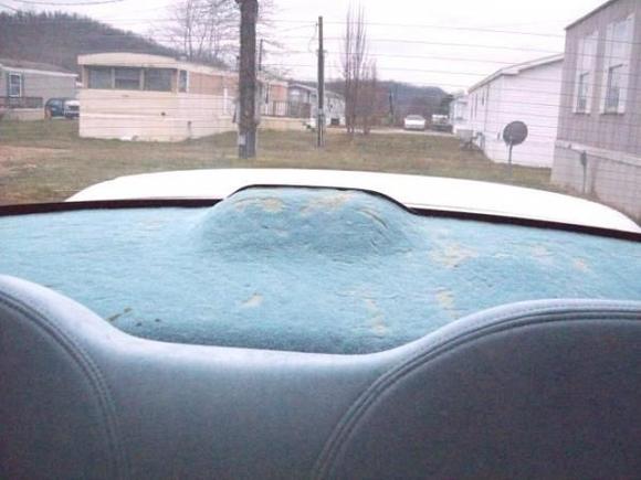 The original blue piece in the back window that was in bad shape.