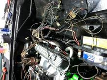 photo 2 the dart came with no wires in engine compartment so we got a harnes from a 74 duster at the bone yard and after 6-8 hours &amp; many pin changes wa la car starts and lights work