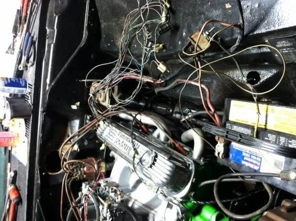 photo 2 the dart came with no wires in engine compartment so we got a harnes from a 74 duster at the bone yard and after 6-8 hours &amp; many pin changes wa la car starts and lights work