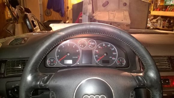 Audi steering wheel and gauges w/ 160mPH speedo.